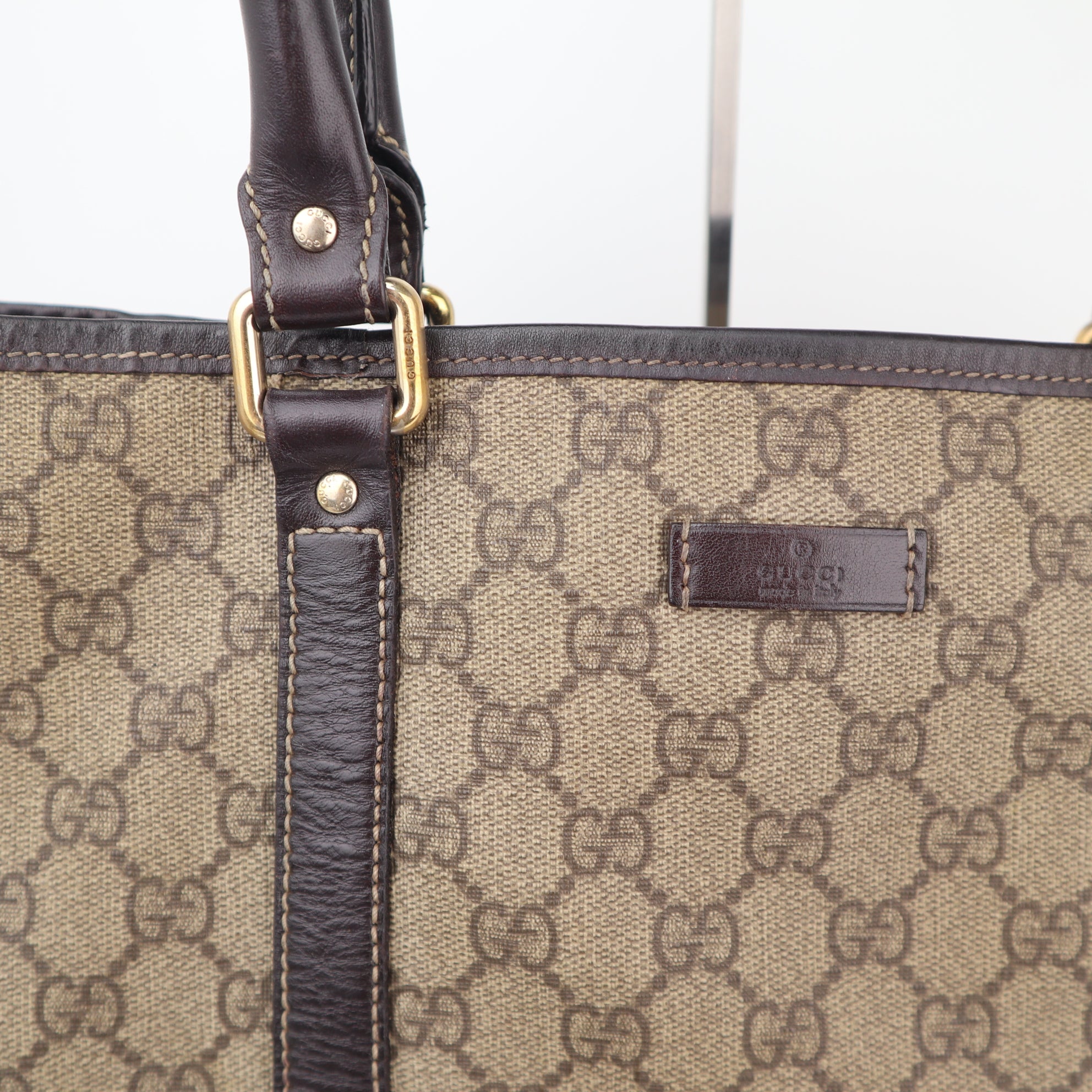 C2317 Gucci Tote Bag GG Canvas Tote Vertical | Pre-Owned Very Good Brown GG Monogram Canvas