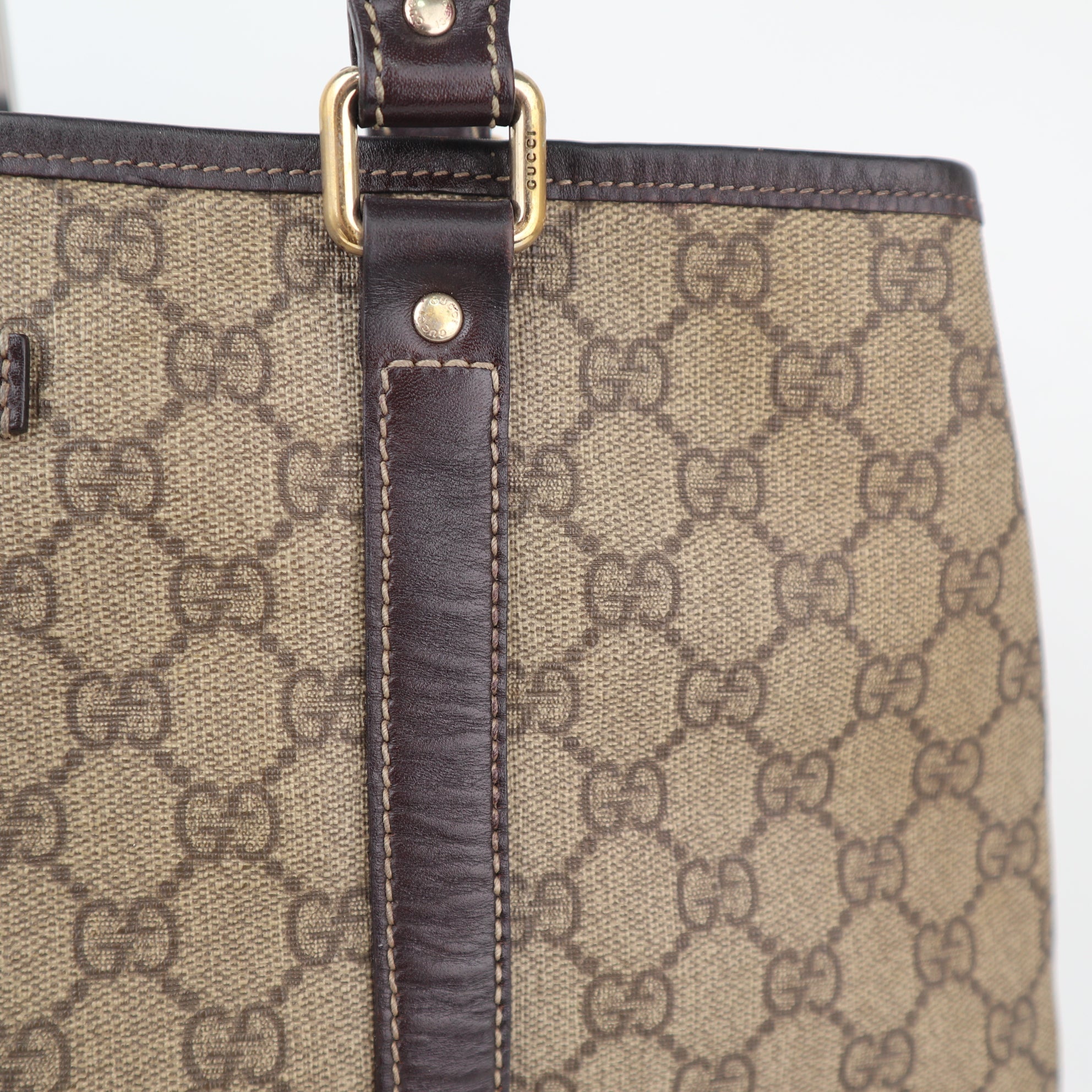 C2317 Gucci Tote Bag GG Canvas Tote Vertical | Pre-Owned Very Good Brown GG Monogram Canvas