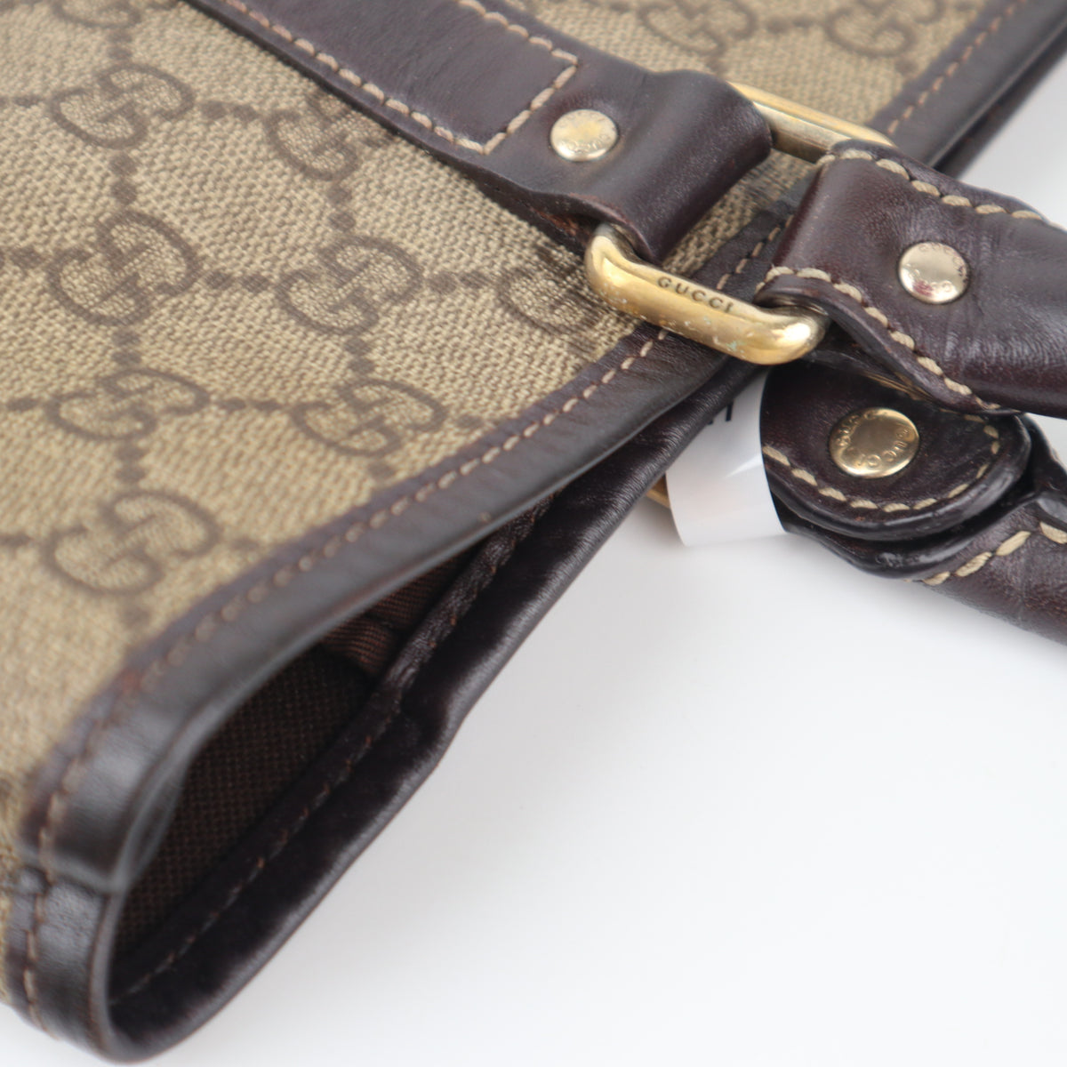 C2317 Gucci Tote Bag GG Canvas Tote Vertical | Pre-Owned Very Good Brown GG Monogram Canvas