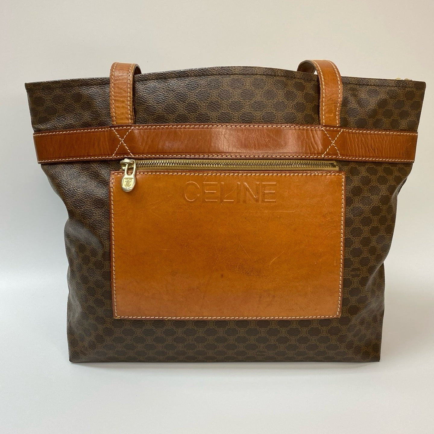 J2953 Celine Tote Bag Macadam Tote | Pre-Owned Brown Macadam Coated canvas, Leather trim
