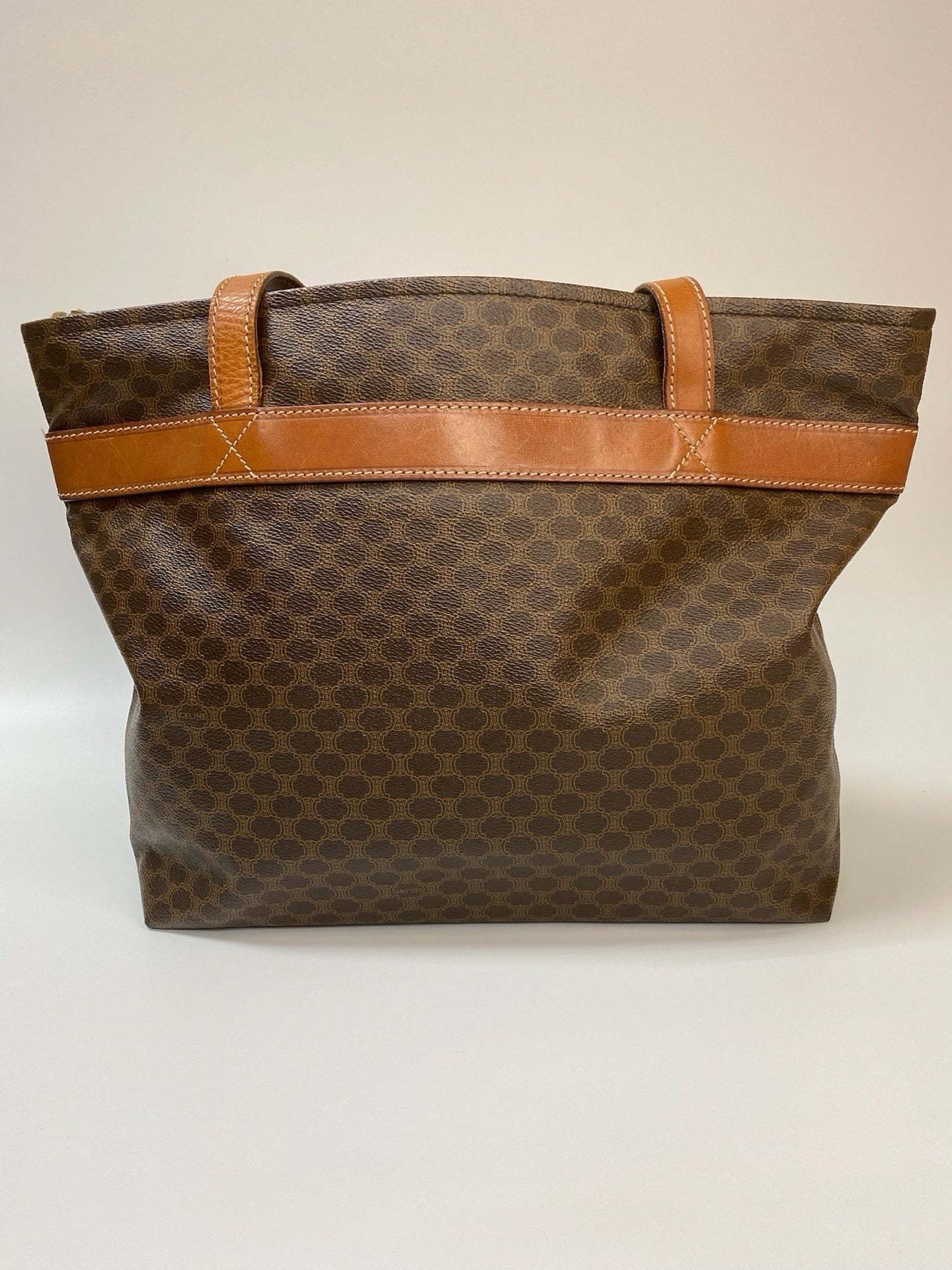 J2953 Celine Tote Bag Macadam Tote | Pre-Owned Brown Macadam Coated canvas, Leather trim