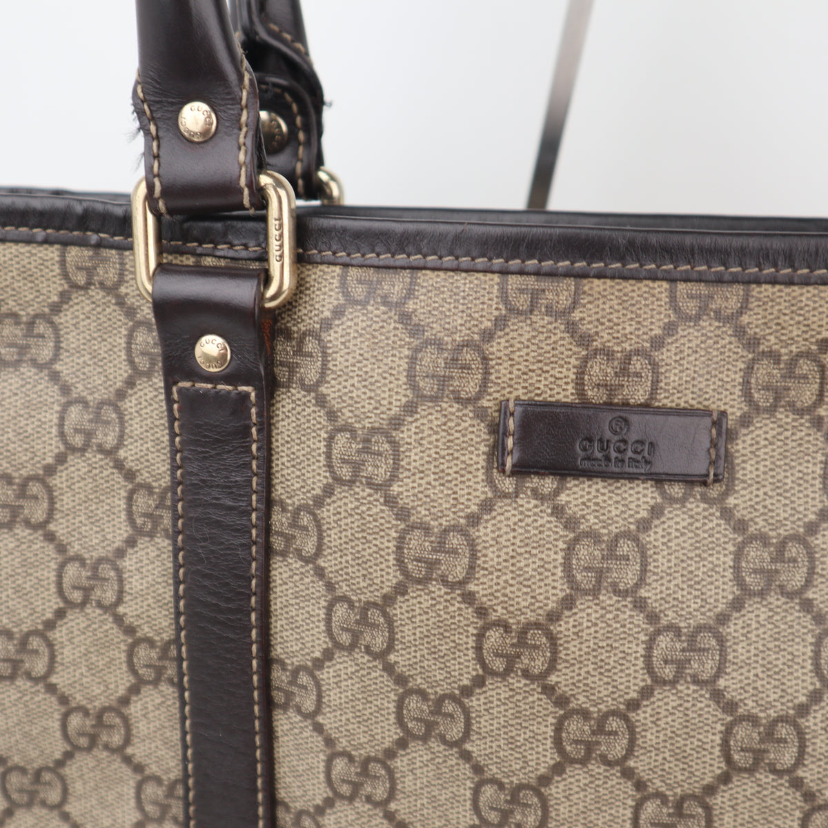 C2318 Gucci Tote Bag GG Canvas Tote Vertical | Pre-Owned Very Good Brown GG Monogram Canvas