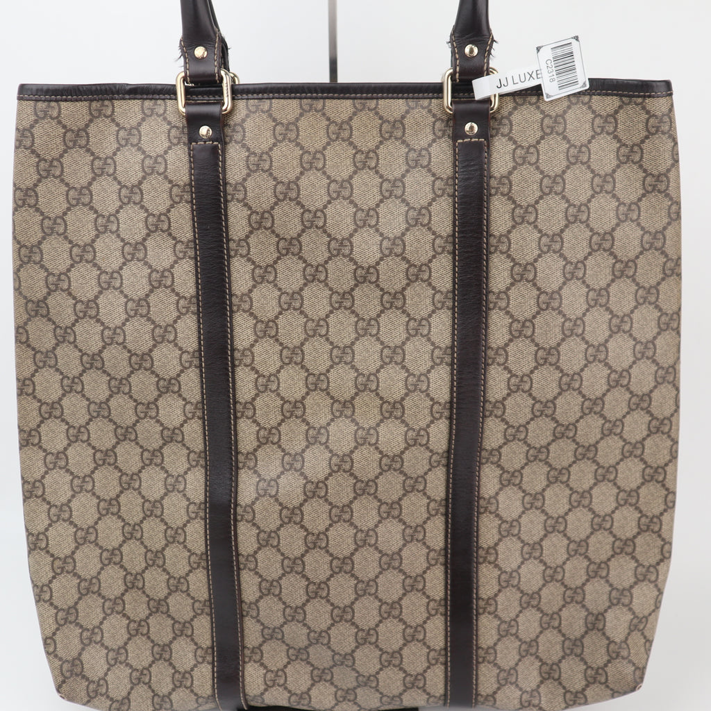 C2318 Gucci Tote Bag GG Canvas Tote Vertical | Pre-Owned Very Good Brown GG Monogram Canvas