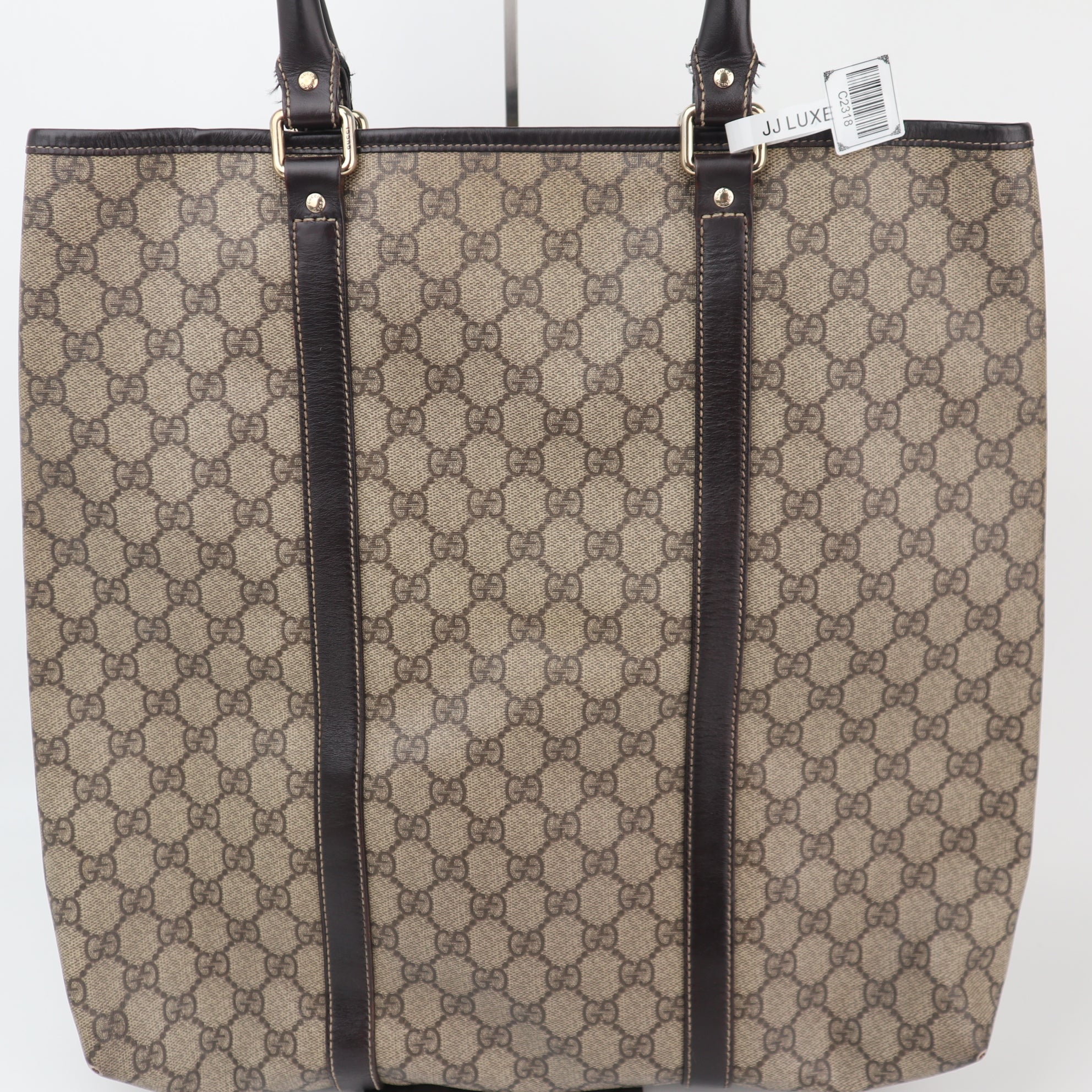 C2318 Gucci Tote Bag GG Canvas Tote Vertical | Pre-Owned Very Good Brown GG Monogram Canvas