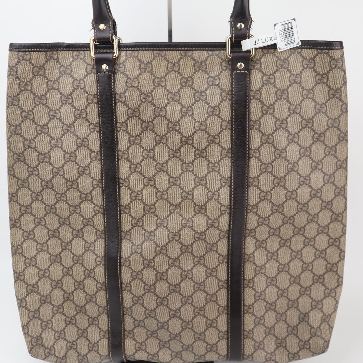 C2318 Gucci Tote Bag GG Canvas Tote Vertical | Pre-Owned Very Good Brown GG Monogram Canvas