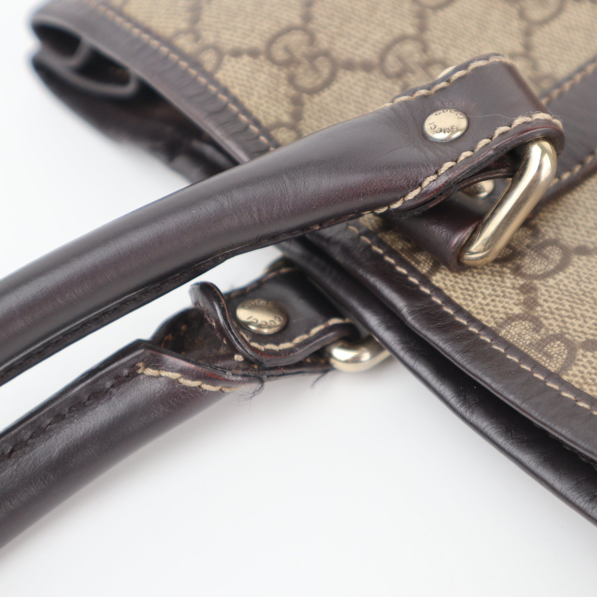 C2318 Gucci Tote Bag GG Canvas Tote Vertical | Pre-Owned Very Good Brown GG Monogram Canvas
