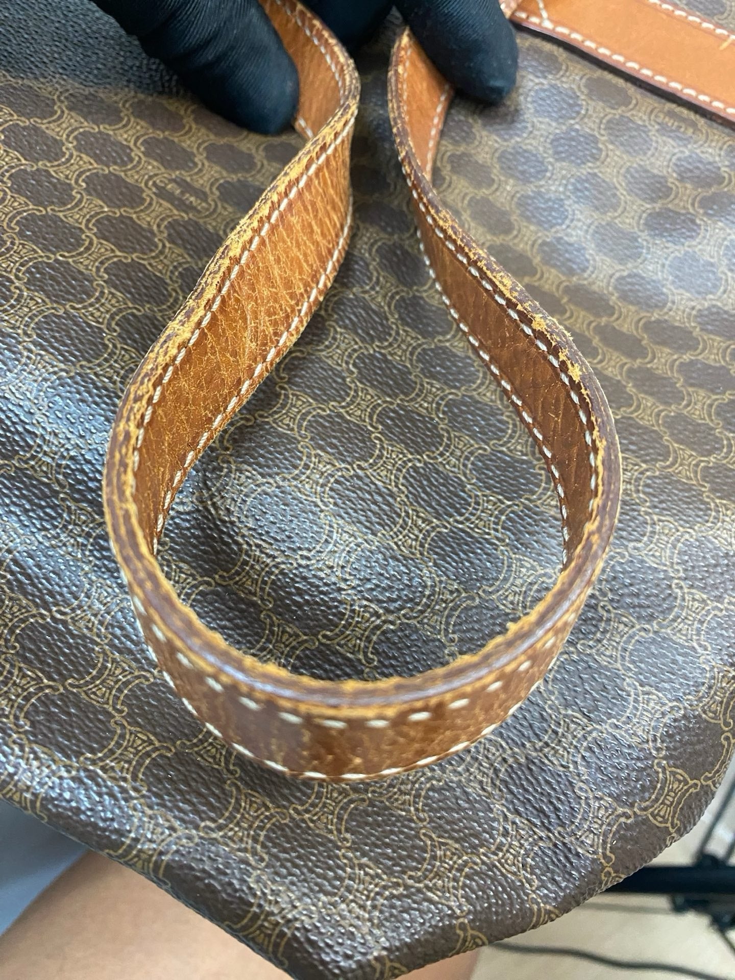 J2953 Celine Tote Bag Macadam Tote | Pre-Owned Brown Macadam Coated canvas, Leather trim