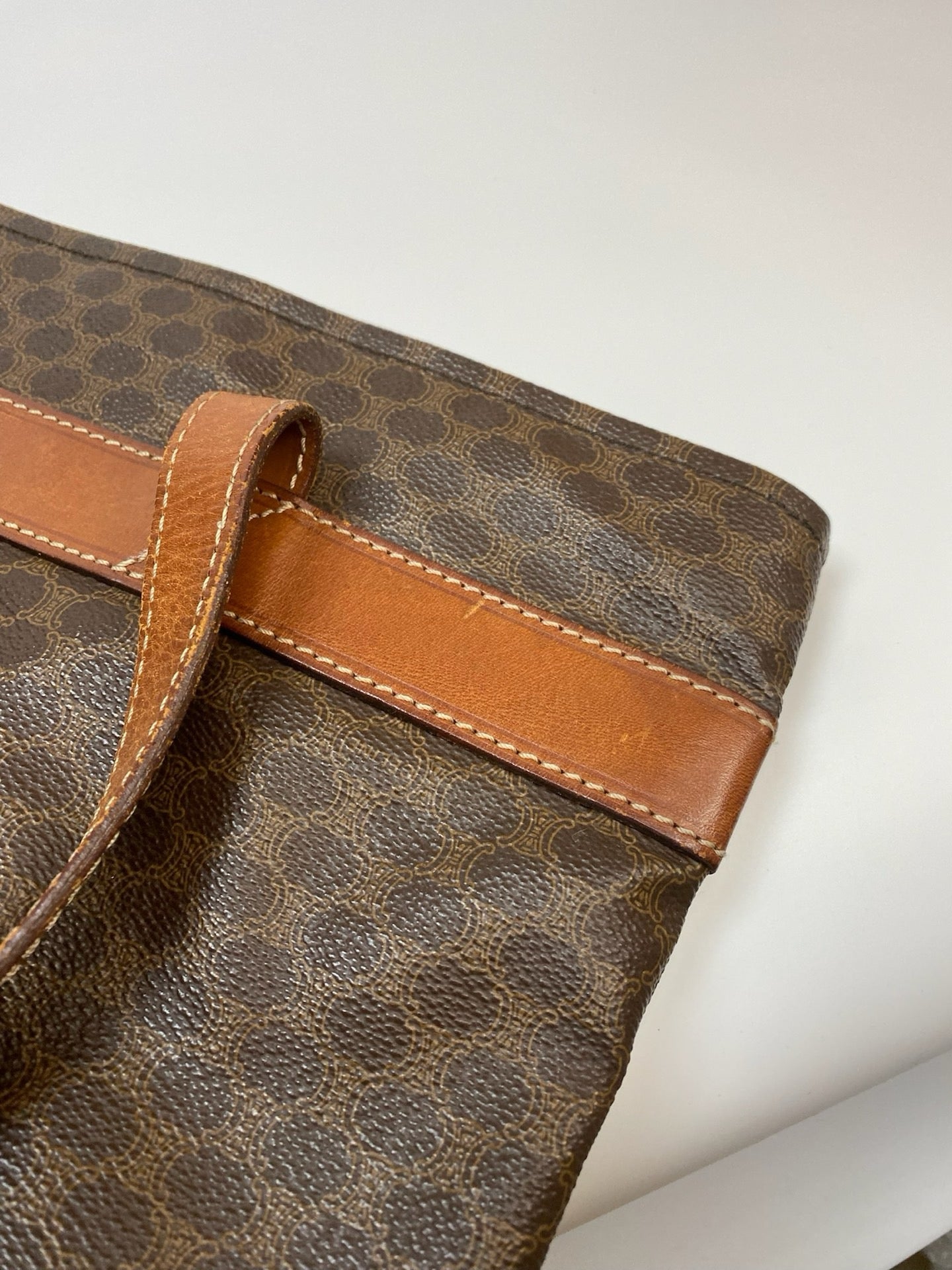 J2953 Celine Tote Bag Macadam Tote | Pre-Owned Brown Macadam Coated canvas, Leather trim