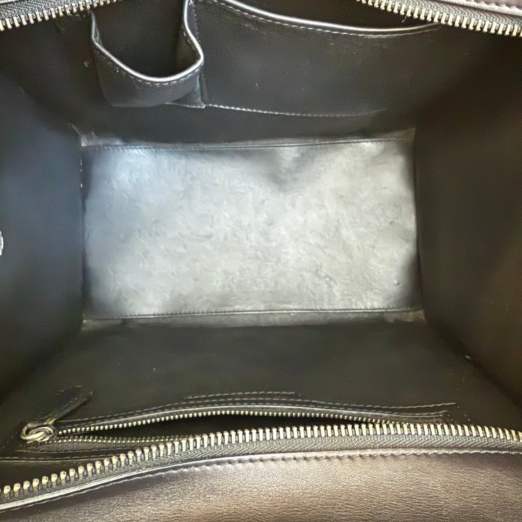 J2830 Celine Tote Bag Black and Blue Leather and Fur Clourblock Luggage Tote | Pre-Owned Black / Blue Colourblock Leather, Fur
