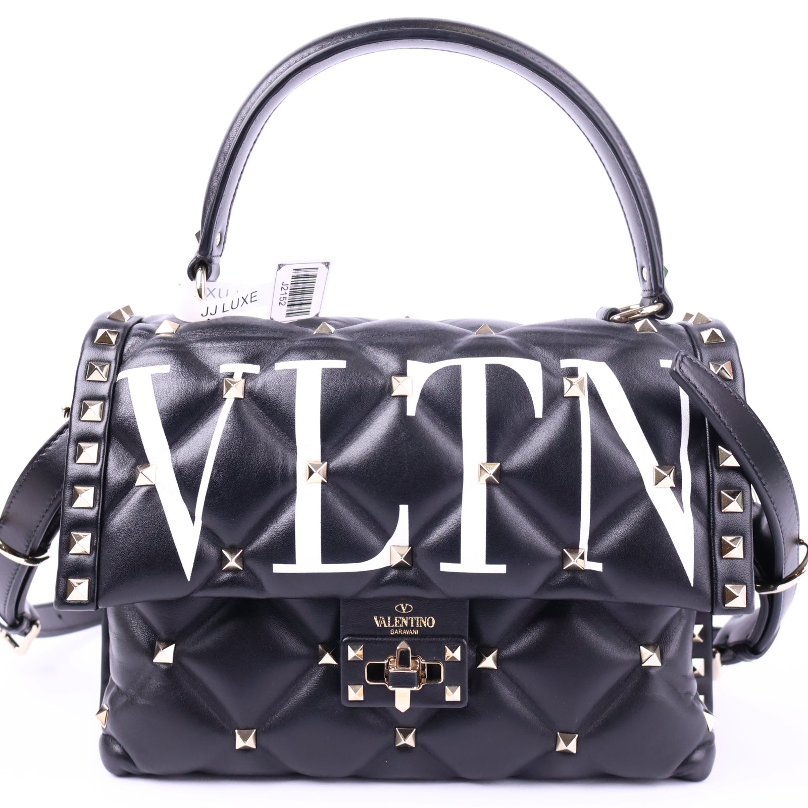 Valentino Lambskin VLTN Print Candystud Black Shoulder Bag J2152 | Pre-Owned Like New Black Leather