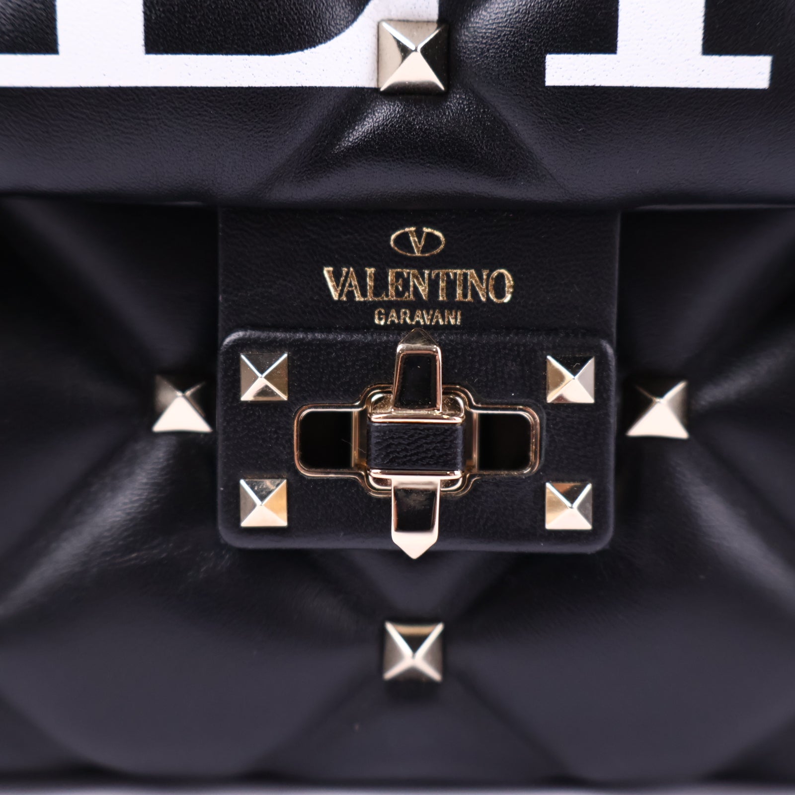 Valentino Lambskin VLTN Print Candystud Black Shoulder Bag J2152 | Pre-Owned Like New Black Leather