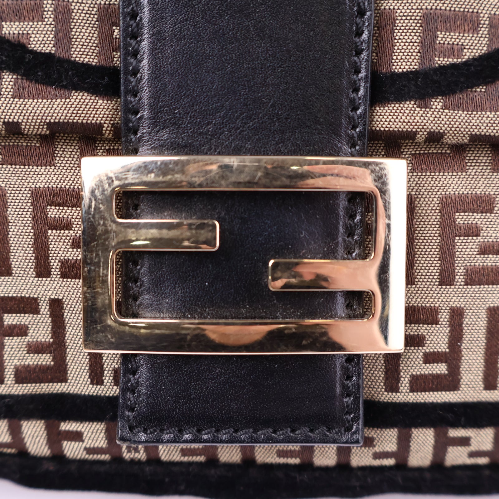Fendi Velvet Zucchino Canvas Mamma Baguette Top Handle Bag J2151 | Pre-Owned Like New Canvas