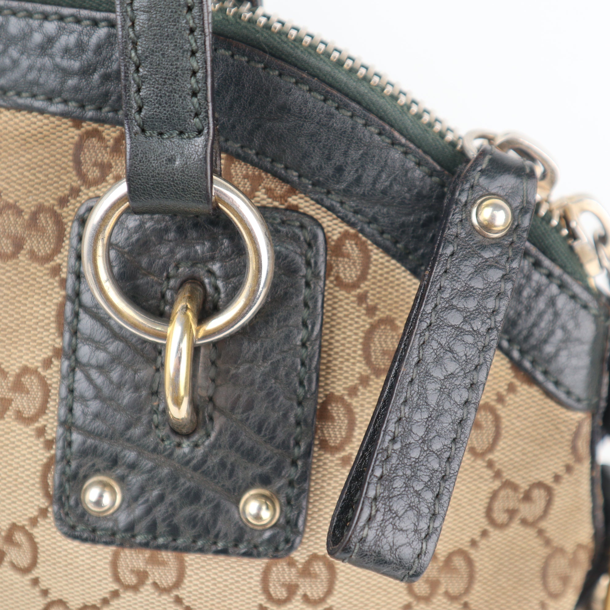 C2322 Gucci Shoulder Bag Medium GG Canvas Charm Dome satchel | Pre-Owned Very Good Brown GG Monogram Canvas