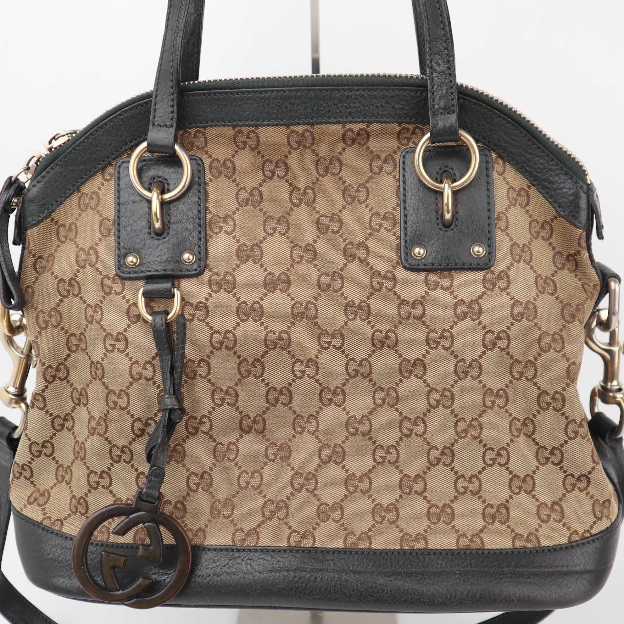 C2322 Gucci Shoulder Bag Medium GG Canvas Charm Dome satchel | Pre-Owned Very Good Brown GG Monogram Canvas