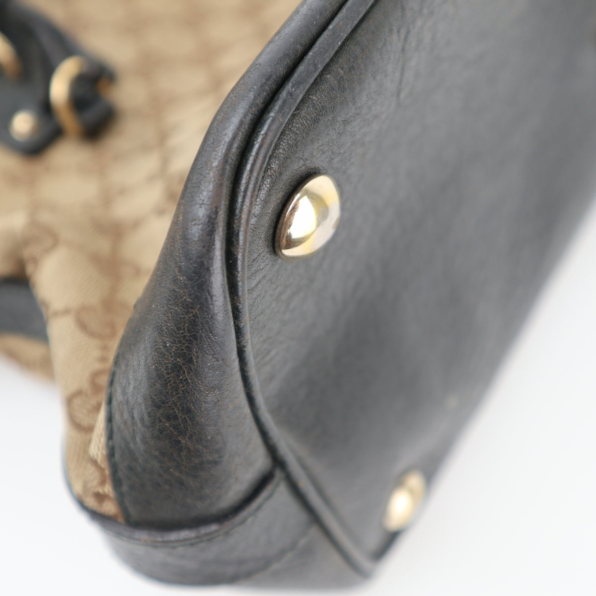 C2322 Gucci Shoulder Bag Medium GG Canvas Charm Dome satchel | Pre-Owned Very Good Brown GG Monogram Canvas