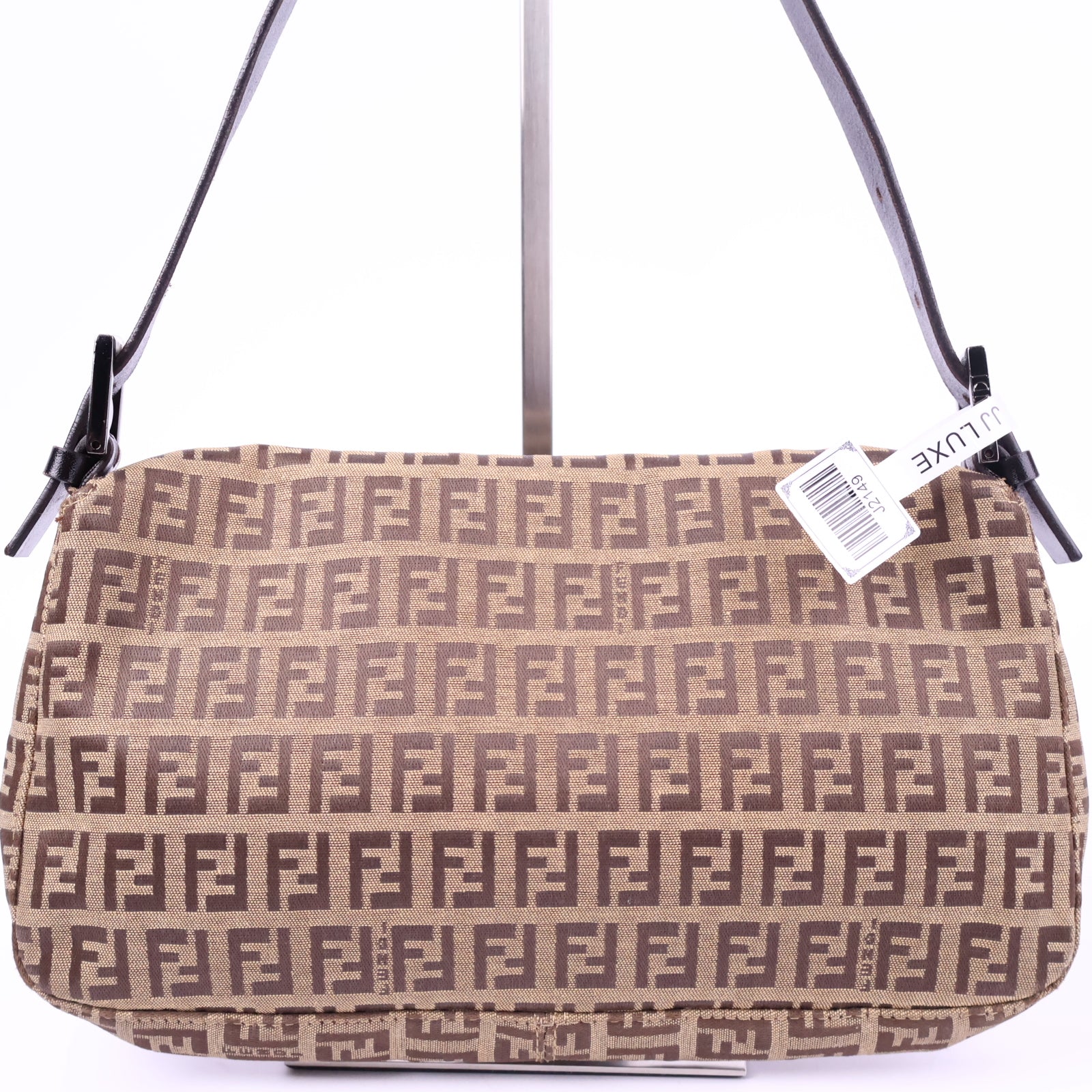 Fendi Zucchino Baguette Toro Mogano Panna Top Handle Bag J2149 | Pre-Owned Like New