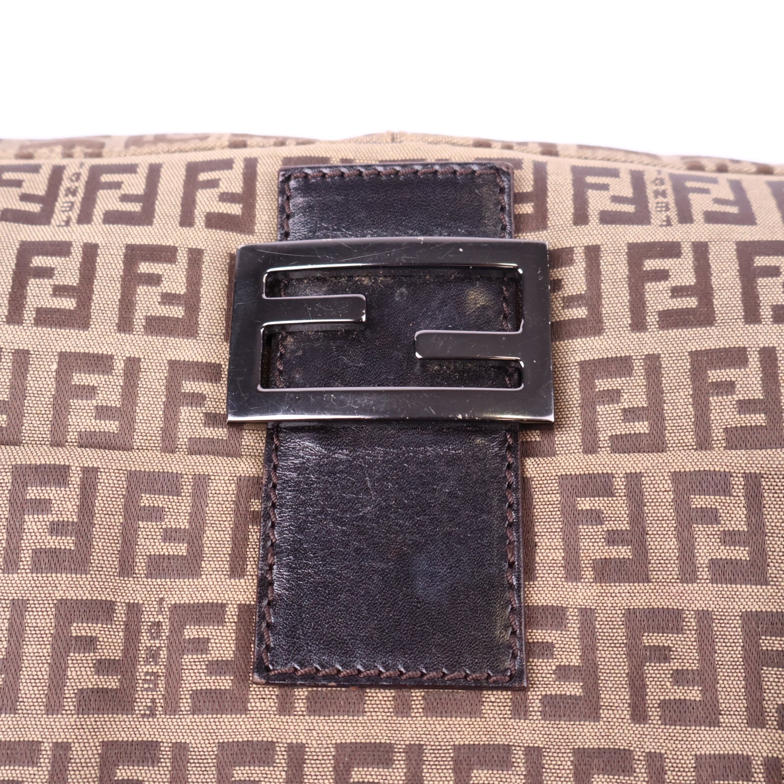 Fendi Zucchino Baguette Toro Mogano Panna Top Handle Bag J2149 | Pre-Owned Like New