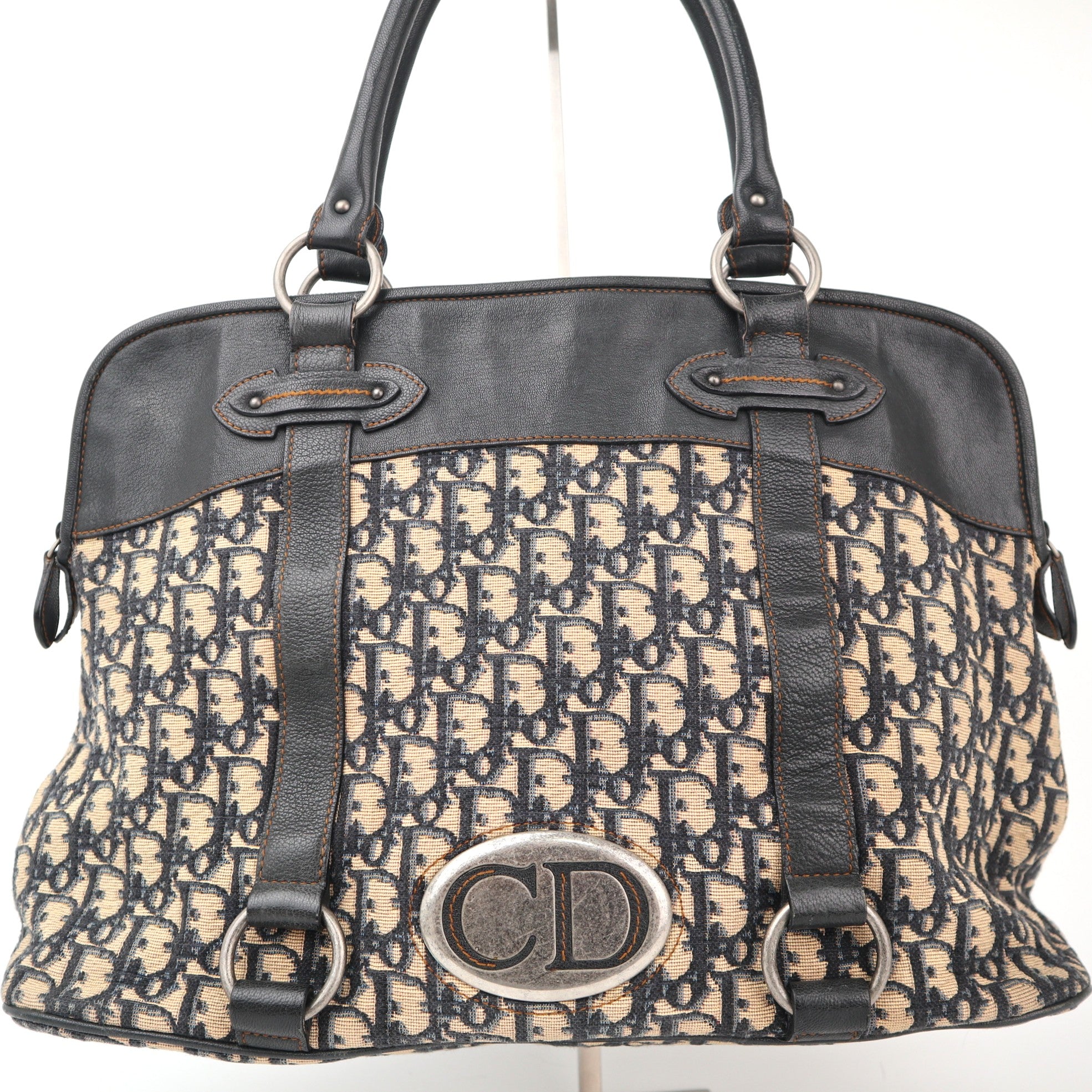 C2325 Christian Dior Shoulder Bag Dior Trotter Canvas Handbag With Leather Trim | Pre-Owned Very Good Brown Trotter Canvas, Leather