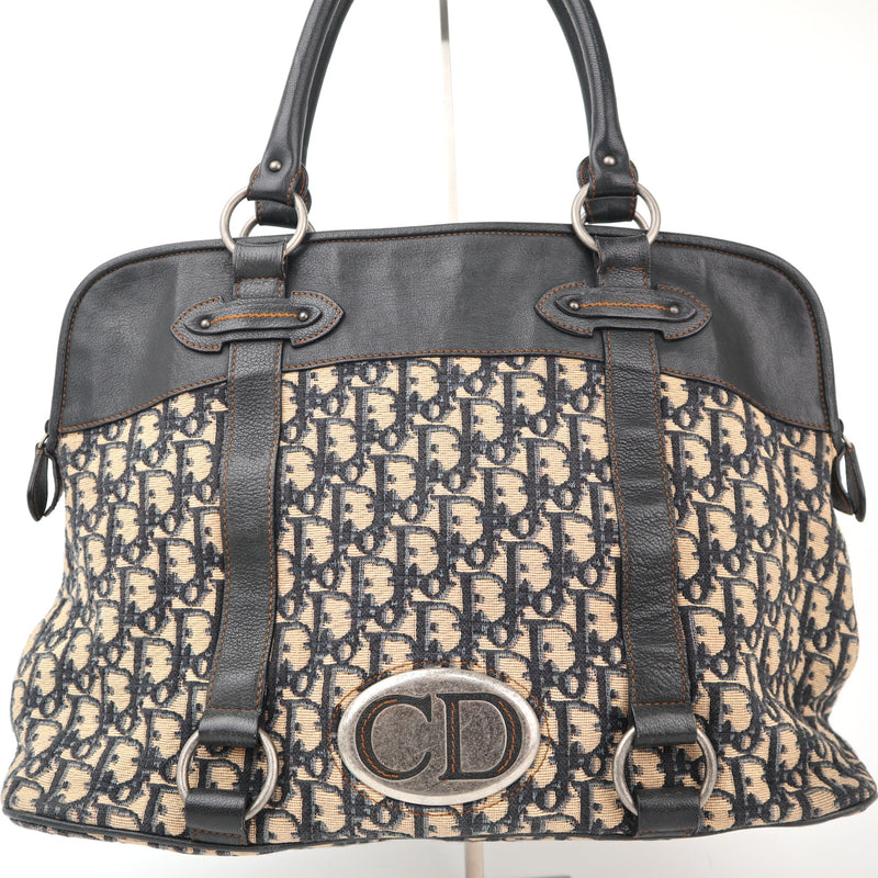 C2325 Christian Dior Shoulder Bag Dior Trotter Canvas Handbag With Leather Trim | Pre-Owned Very Good Brown Trotter Canvas, Leather
