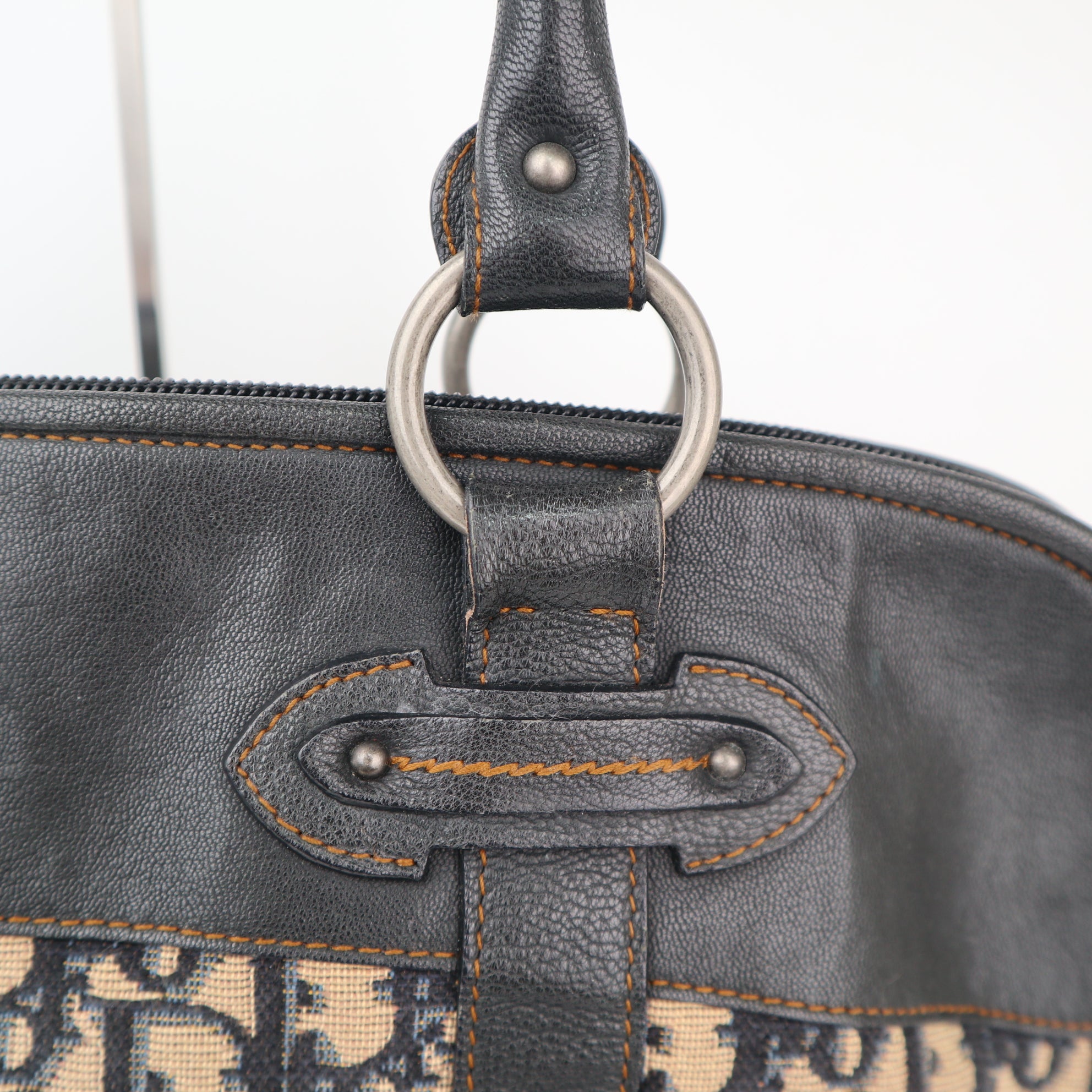 C2325 Christian Dior Shoulder Bag Dior Trotter Canvas Handbag With Leather Trim | Pre-Owned Very Good Brown Trotter Canvas, Leather