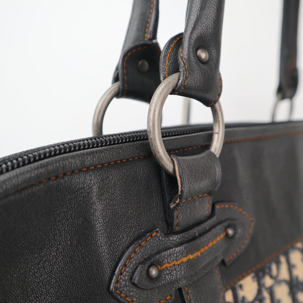 C2325 Christian Dior Shoulder Bag Dior Trotter Canvas Handbag With Leather Trim | Pre-Owned Very Good Brown Trotter Canvas, Leather