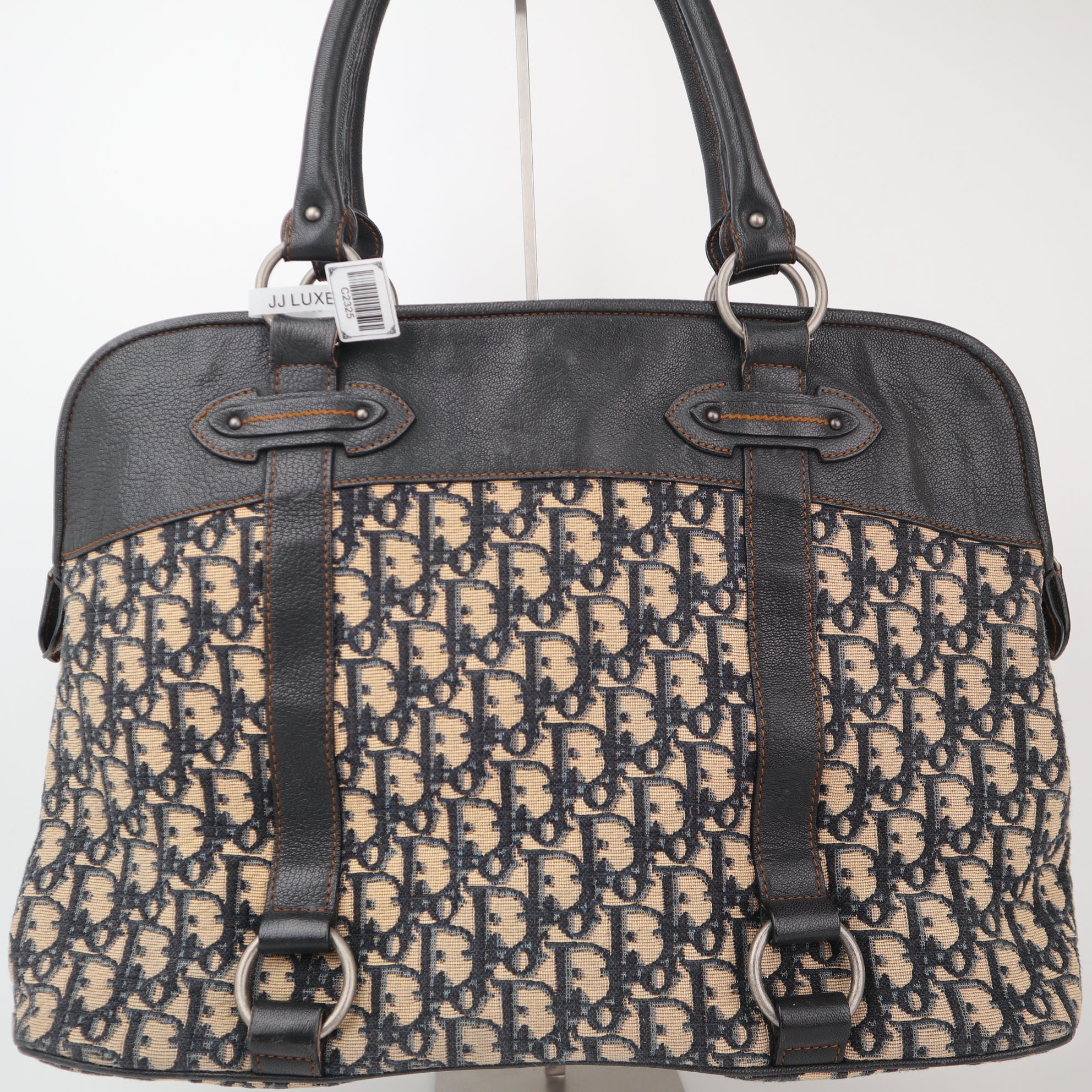 C2325 Christian Dior Shoulder Bag Dior Trotter Canvas Handbag With Leather Trim | Pre-Owned Very Good Brown Trotter Canvas, Leather