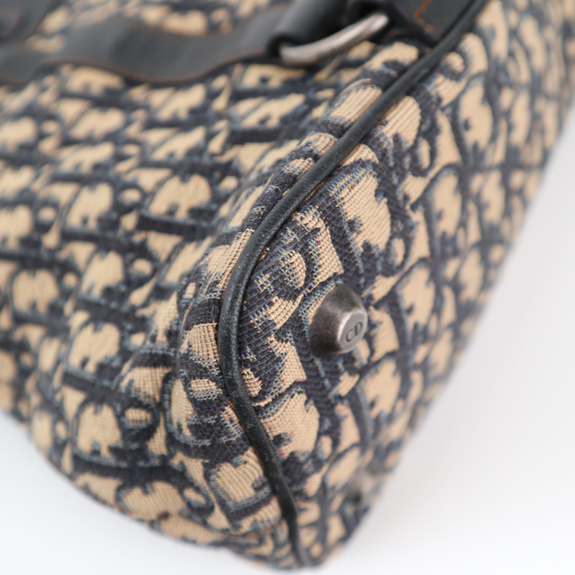 C2325 Christian Dior Shoulder Bag Dior Trotter Canvas Handbag With Leather Trim | Pre-Owned Very Good Brown Trotter Canvas, Leather