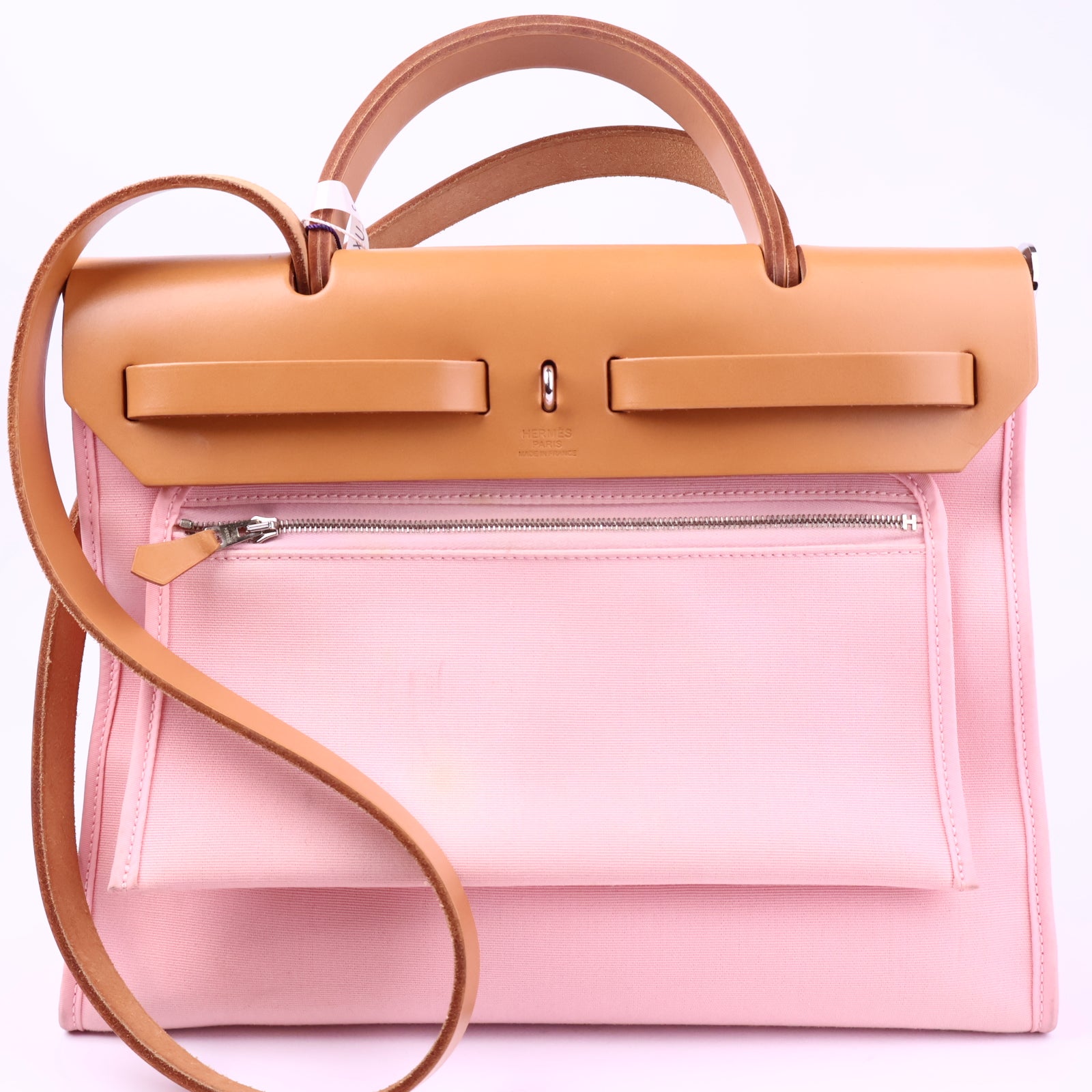 Hermes Herbag Zip Leather and Toile 31 Pink Shoulder Bag J3244 | Pre-Owned Like New Pink Leather