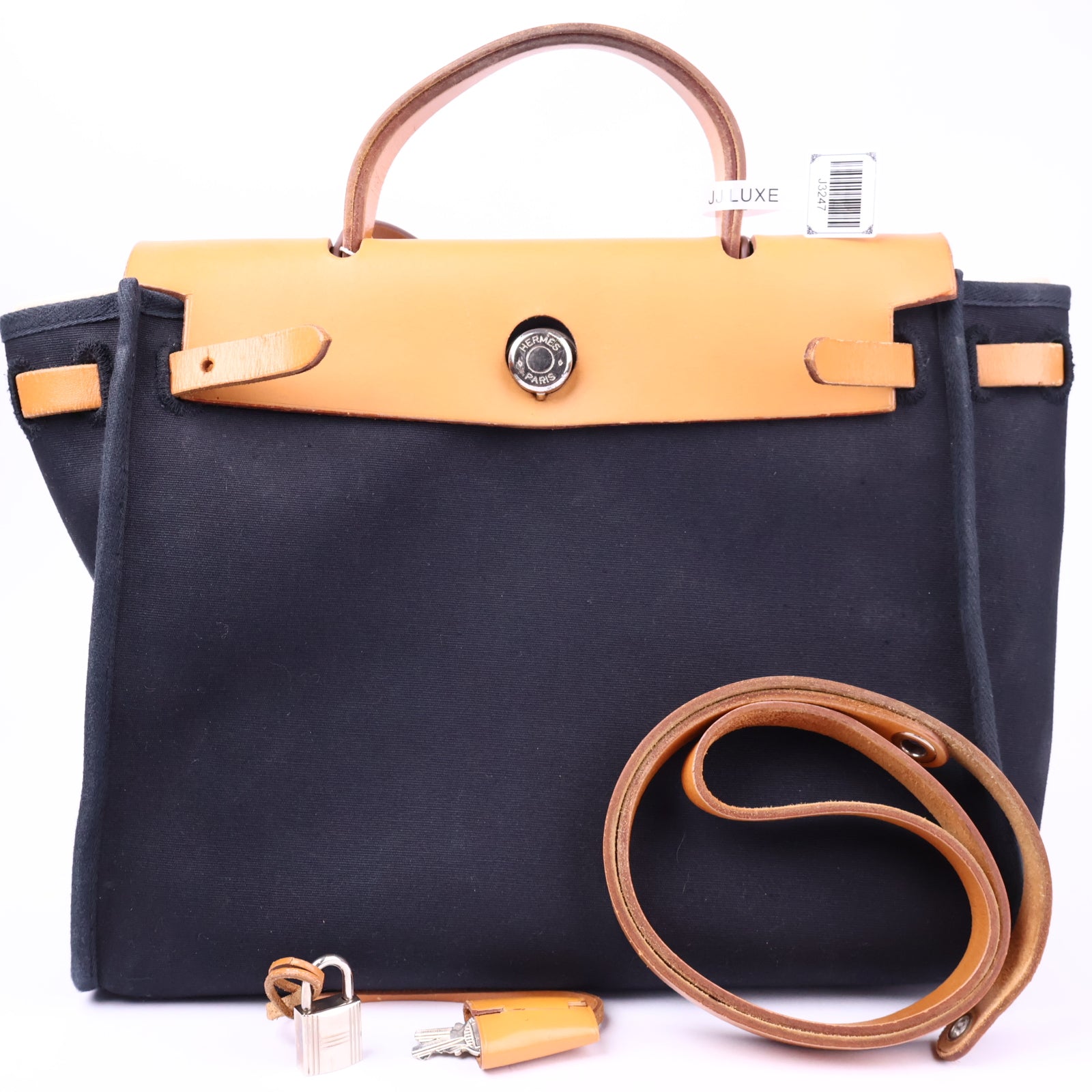 Hermes Herbag Zip Leather and Toile 31 Black Shoulder Bag J3247 | Pre-Owned Like New Black Leather