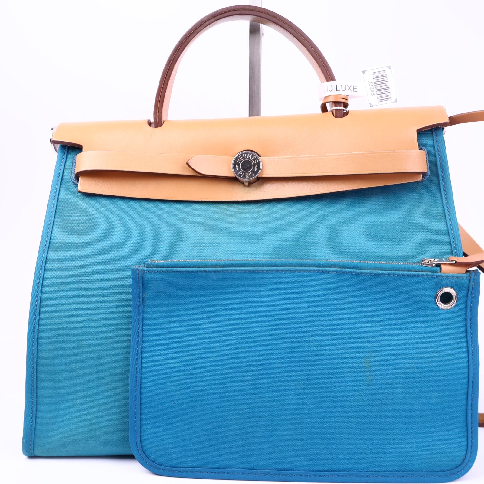 Hermes Herbag Zip Leather and Toile 31 Blue Shoulder Bag J3248 | Pre-Owned Like New Blue Leather