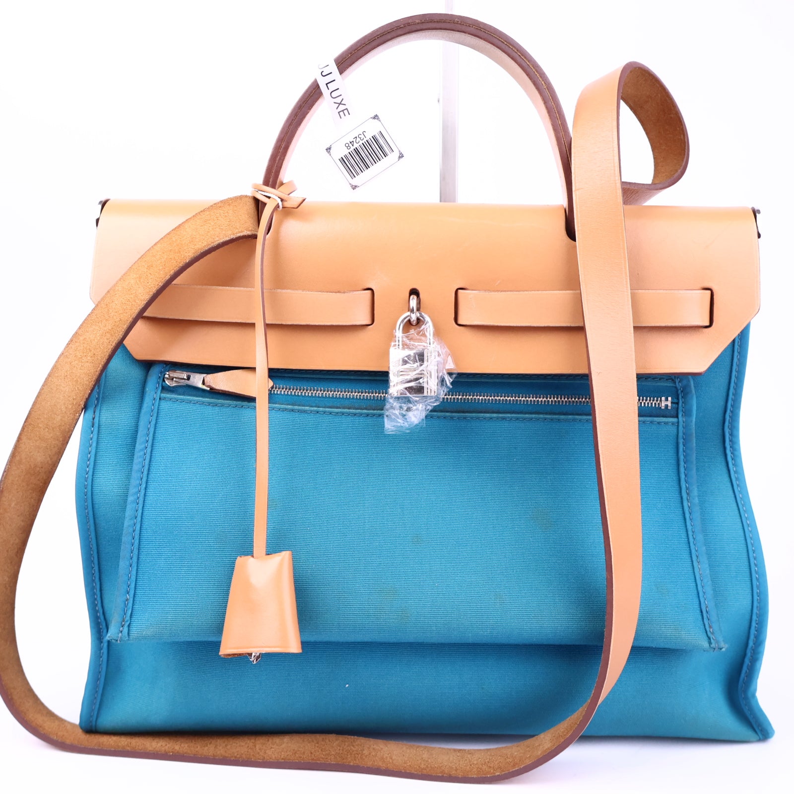 Hermes Herbag Zip Leather and Toile 31 Blue Shoulder Bag J3248 | Pre-Owned Like New Blue Leather