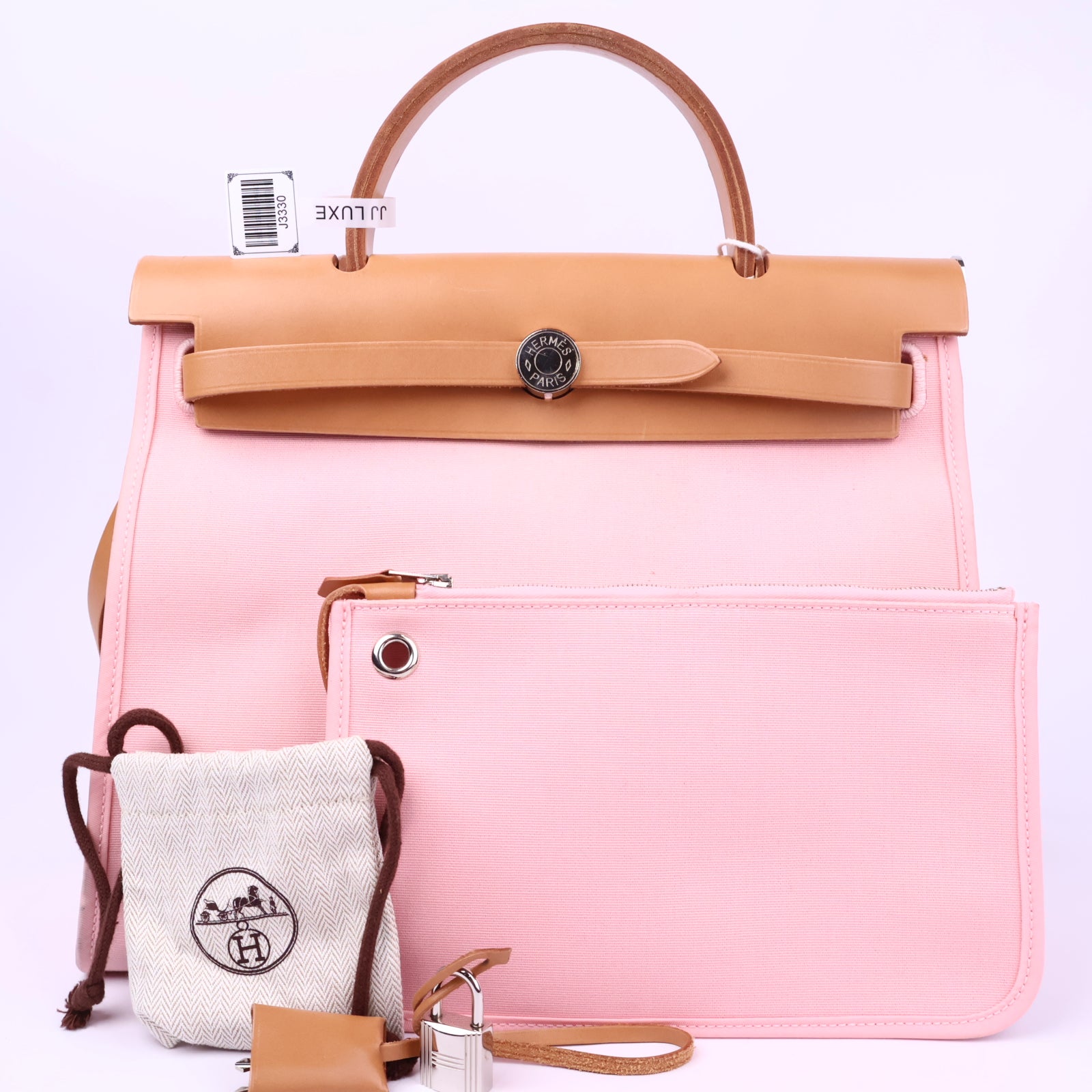 Hermes Herbag Zip Leather and Toile 31 Pink Shoulder Bag J3330 | Pre-Owned Like New Pink Leather