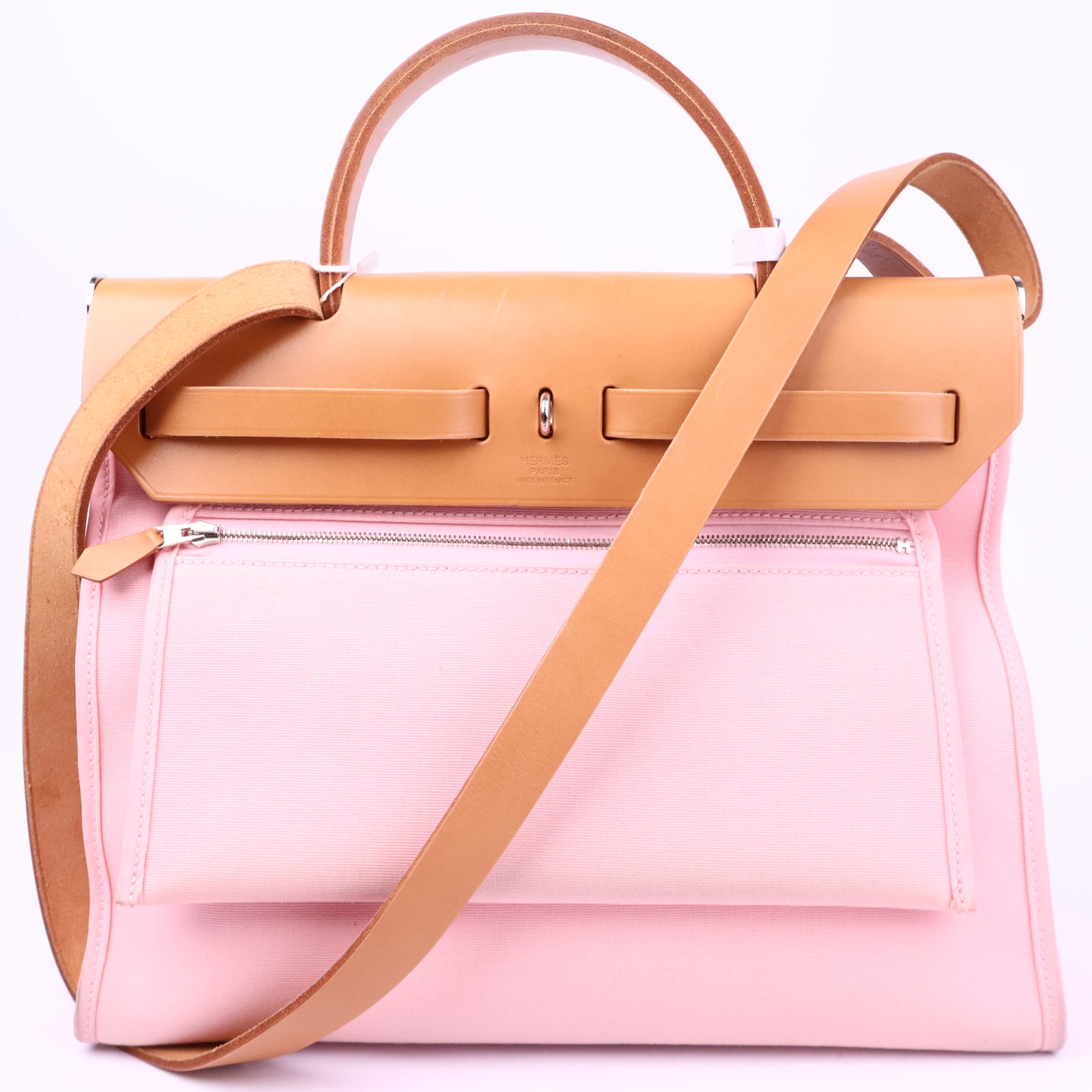 Hermes Herbag Zip Leather and Toile 31 Pink Shoulder Bag J3330 | Pre-Owned Like New Pink Leather