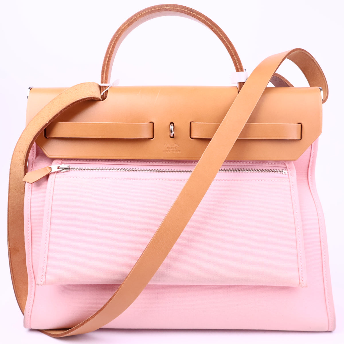 Hermes Herbag Zip Leather and Toile 31 Pink Shoulder Bag J3330 | Pre-Owned Like New Pink Leather