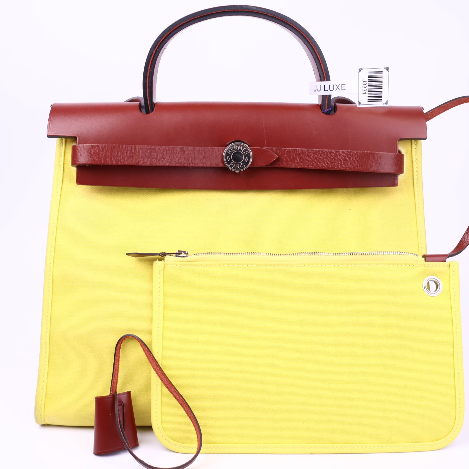Hermes Herbag Zip Leather and Toile 31 Yellow Shoulder Bag J3331 | Pre-Owned Like New Leather