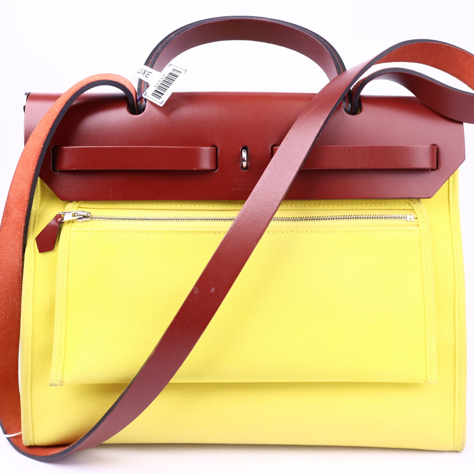 Hermes Herbag Zip Leather and Toile 31 Yellow Shoulder Bag J3331 | Pre-Owned Like New Leather