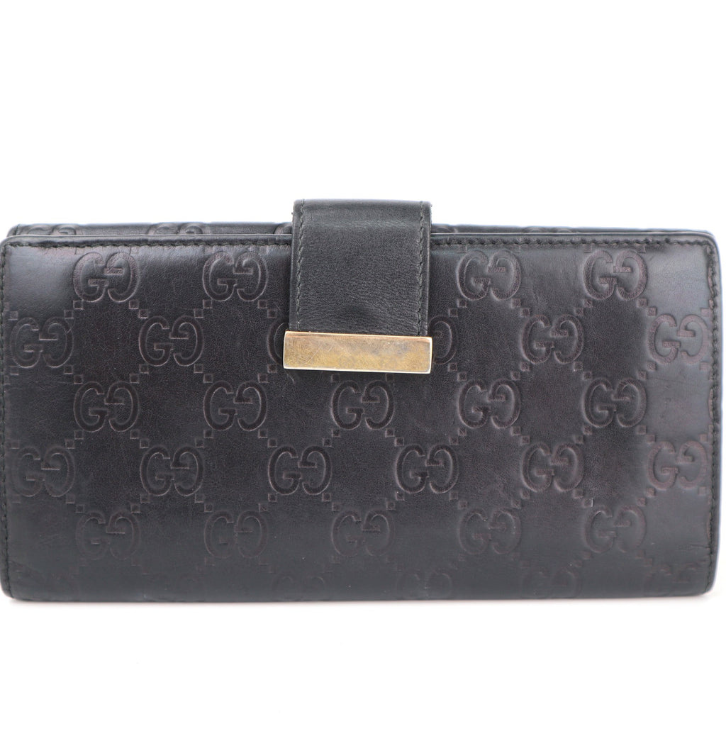 C2331 Gucci Wallet Black Guccissima Leather Long Wallet | Pre-Owned Good Black GG Monogram Leather