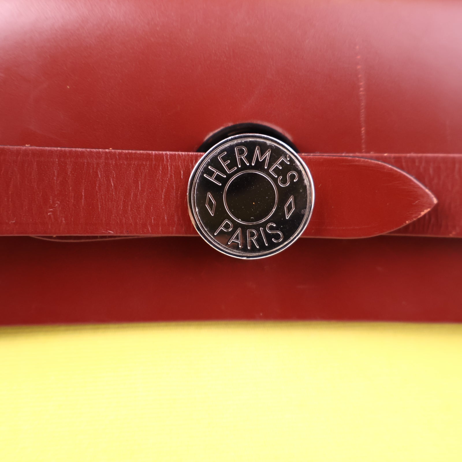 Hermes Herbag Zip Leather and Toile 31 Yellow Shoulder Bag J3331 | Pre-Owned Like New Leather