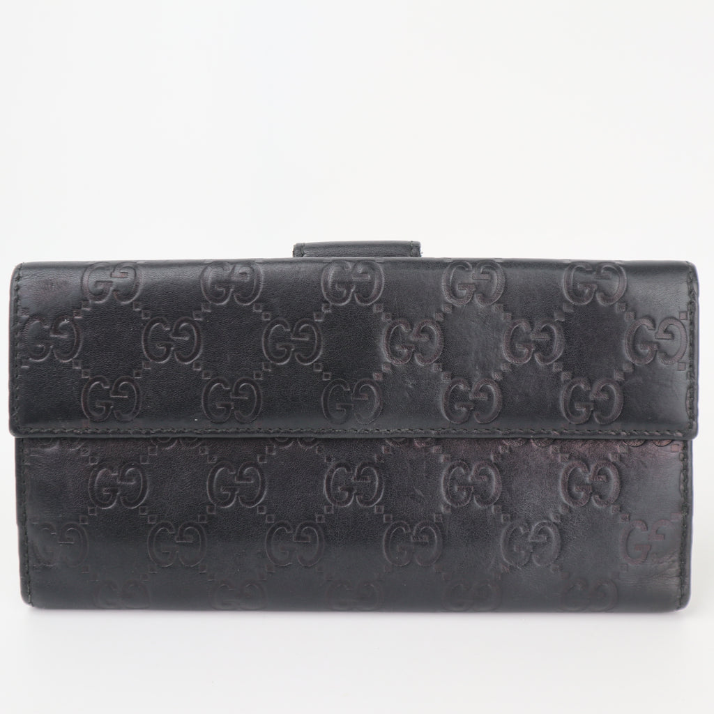 C2331 Gucci Wallet Black Guccissima Leather Long Wallet | Pre-Owned Good Black GG Monogram Leather