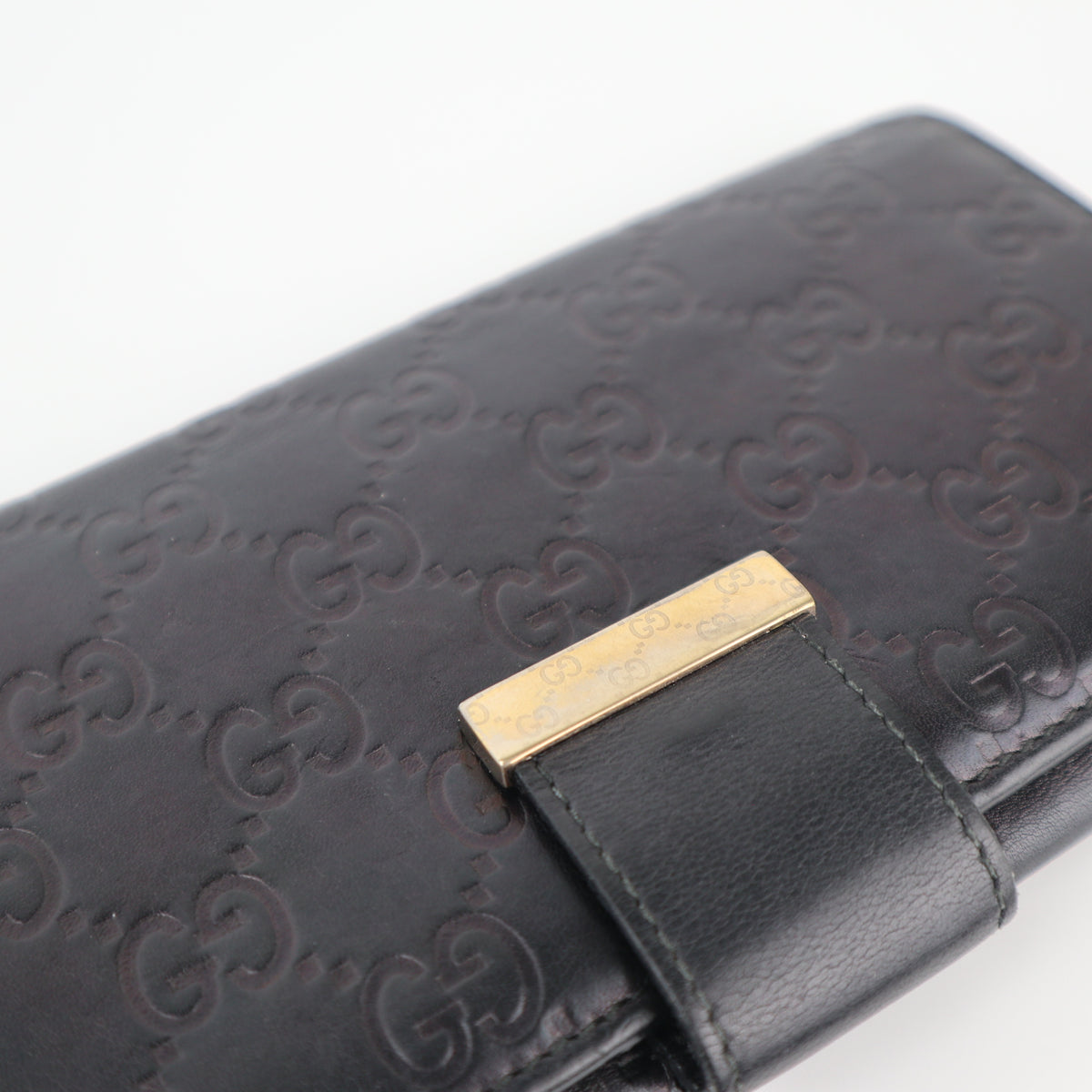 C2331 Gucci Wallet Black Guccissima Leather Long Wallet | Pre-Owned Good Black GG Monogram Leather