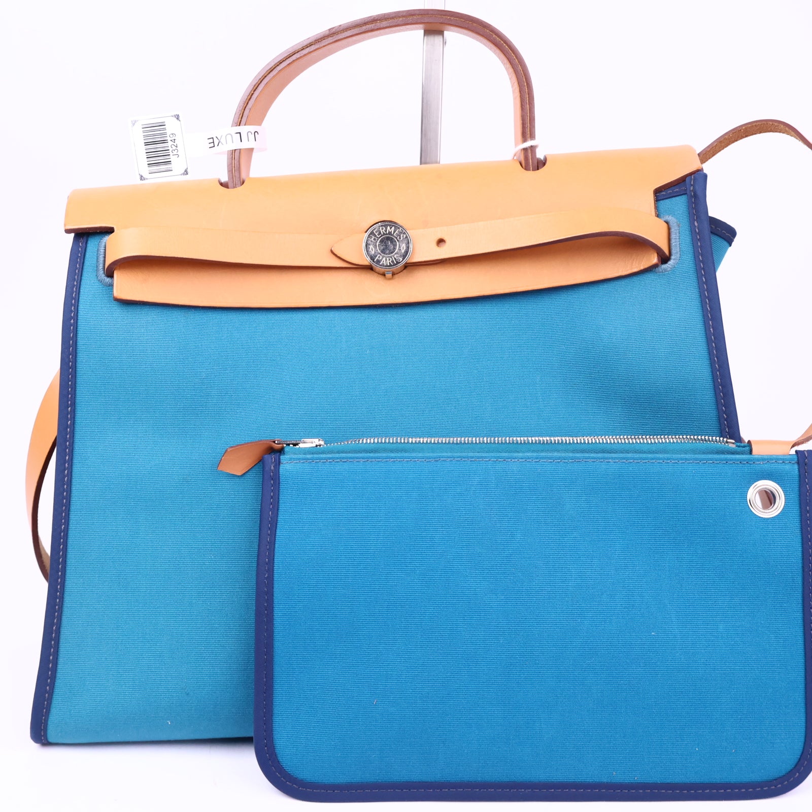 Hermes Herbag Zip Leather and Toile 31 Blue Shoulder Bag J3249 | Pre-Owned Like New Blue Leather