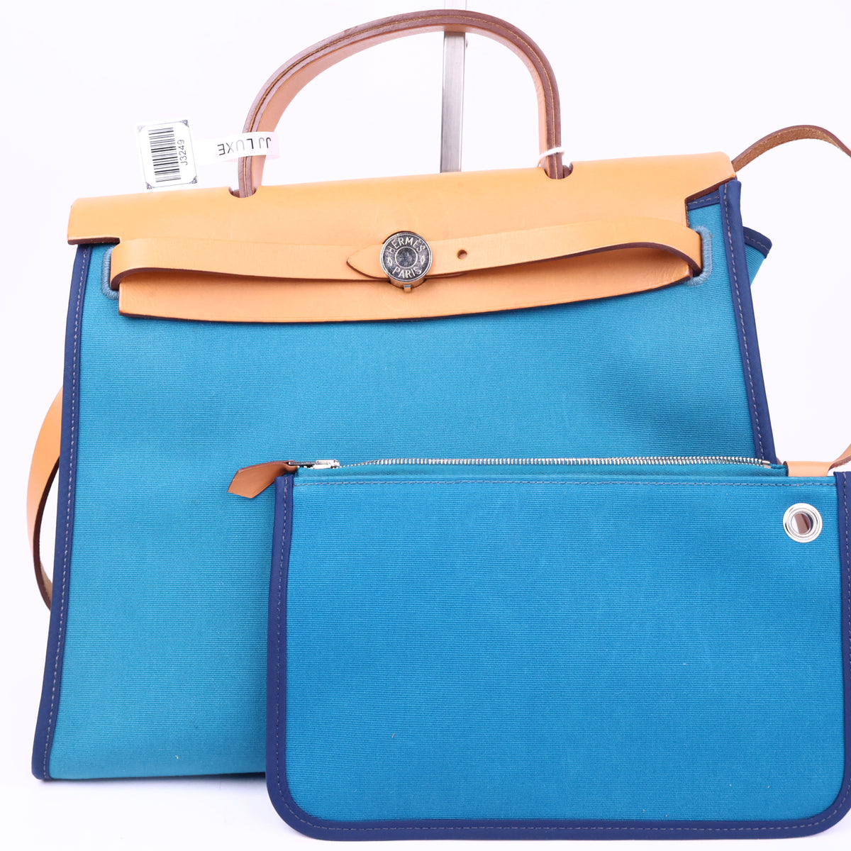 Hermes Herbag Zip Leather and Toile 31 Blue Shoulder Bag J3249 | Pre-Owned Like New Blue Leather