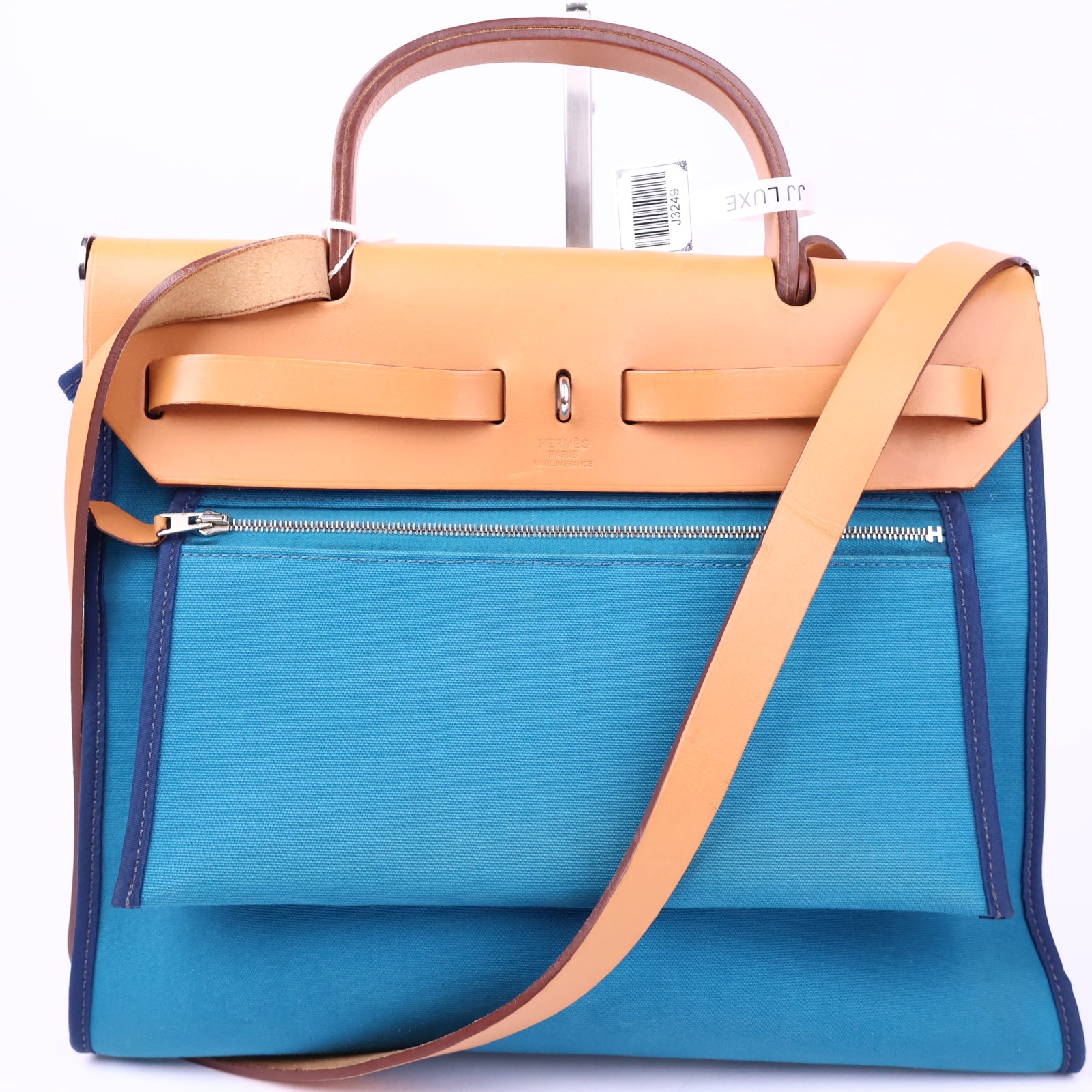 Hermes Herbag Zip Leather and Toile 31 Blue Shoulder Bag J3249 | Pre-Owned Like New Blue Leather