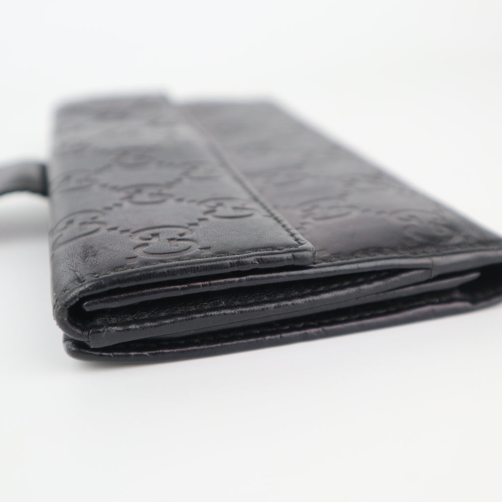 C2331 Gucci Wallet Black Guccissima Leather Long Wallet | Pre-Owned Good Black GG Monogram Leather