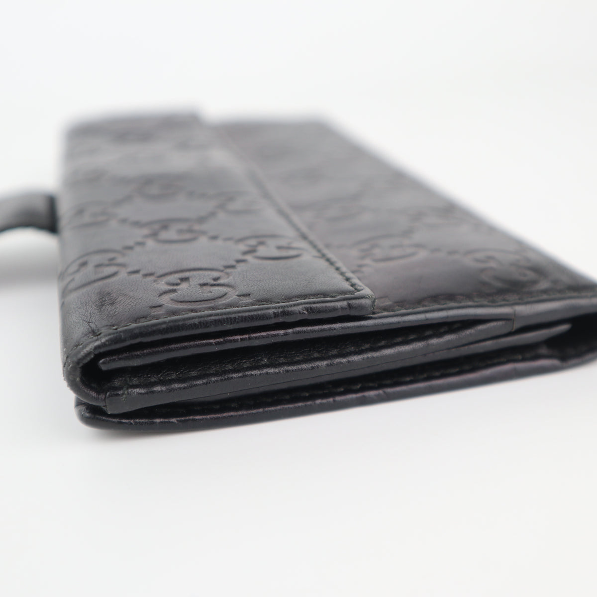 C2331 Gucci Wallet Black Guccissima Leather Long Wallet | Pre-Owned Good Black GG Monogram Leather