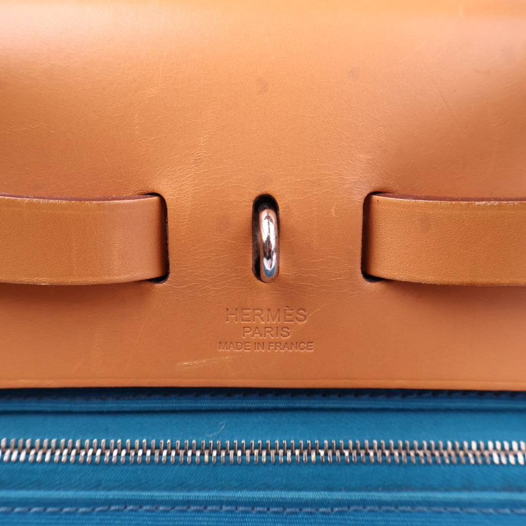 Hermes Herbag Zip Leather and Toile 31 Blue Shoulder Bag J3249 | Pre-Owned Like New Blue Leather