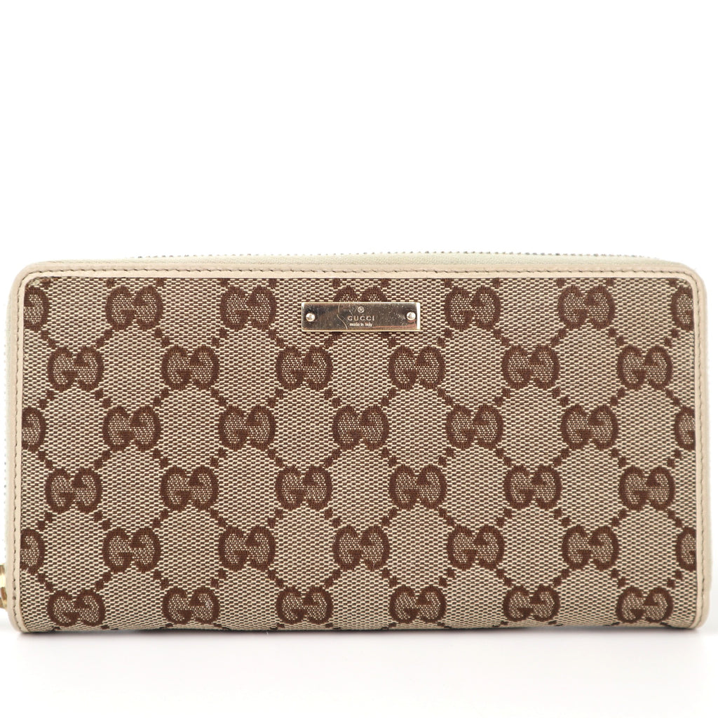 C2338 Gucci Wallet GG Canvas Zip Around Wallet | Pre-Owned Excellent Brown GG Monogram Canvas