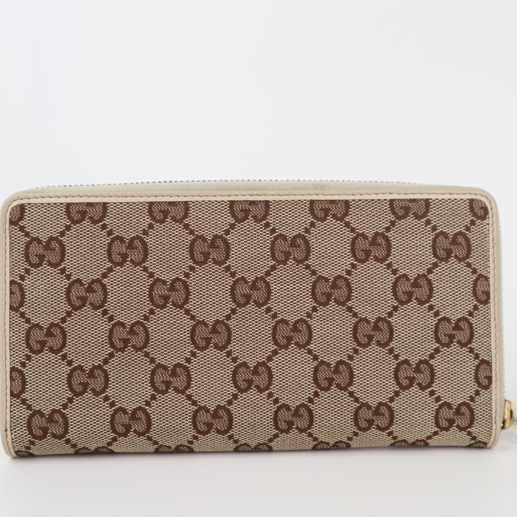 C2338 Gucci Wallet GG Canvas Zip Around Wallet | Pre-Owned Excellent Brown GG Monogram Canvas