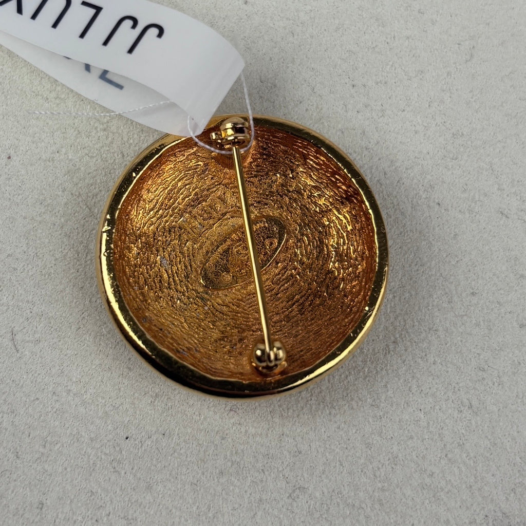 Chanel Round CC Sunburst Brooch J3096 | Pre-Owned Good Gold-Tone Metal