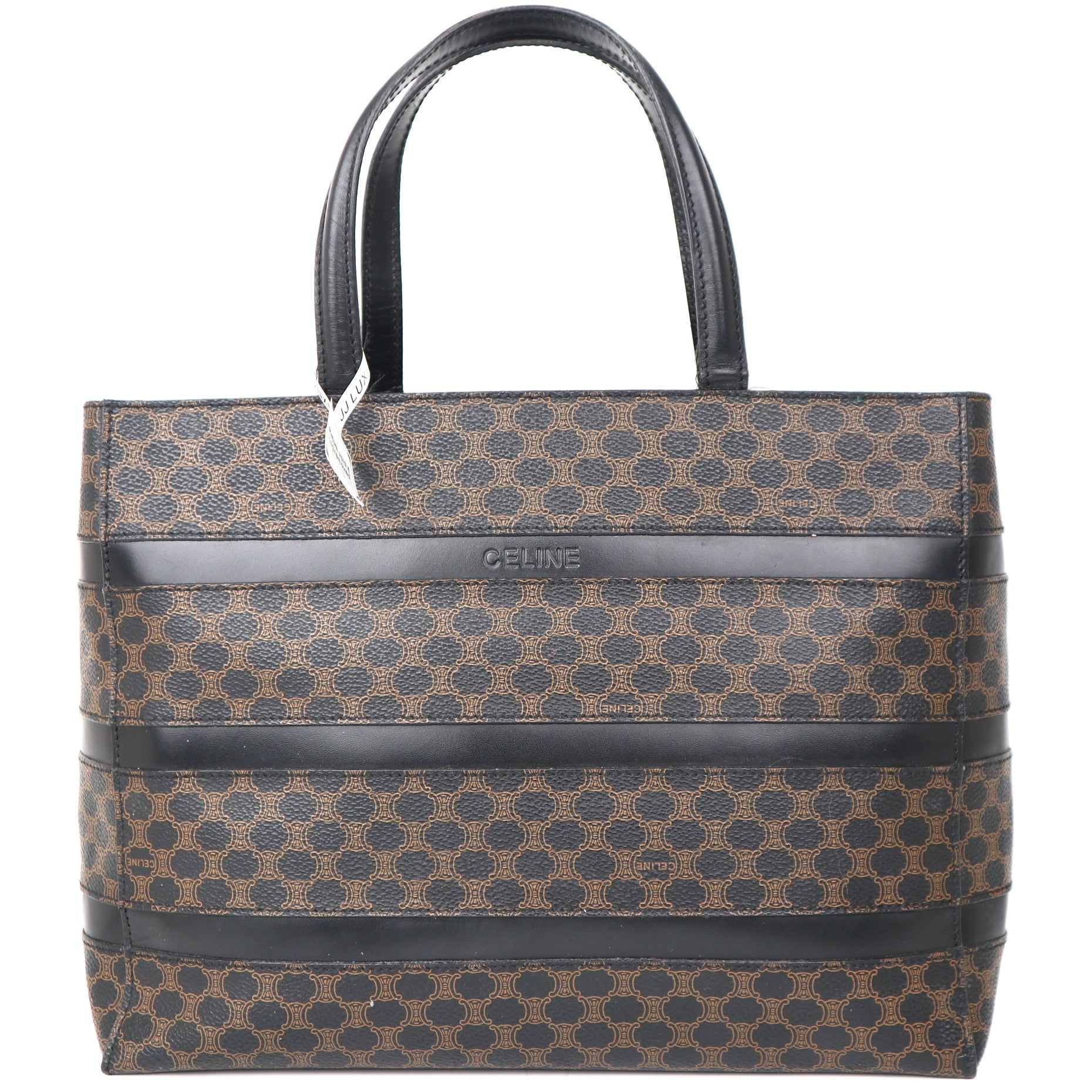 C2067 CELINE Macadam Tote Bag PVC Leather Black Brown-Pre Owend